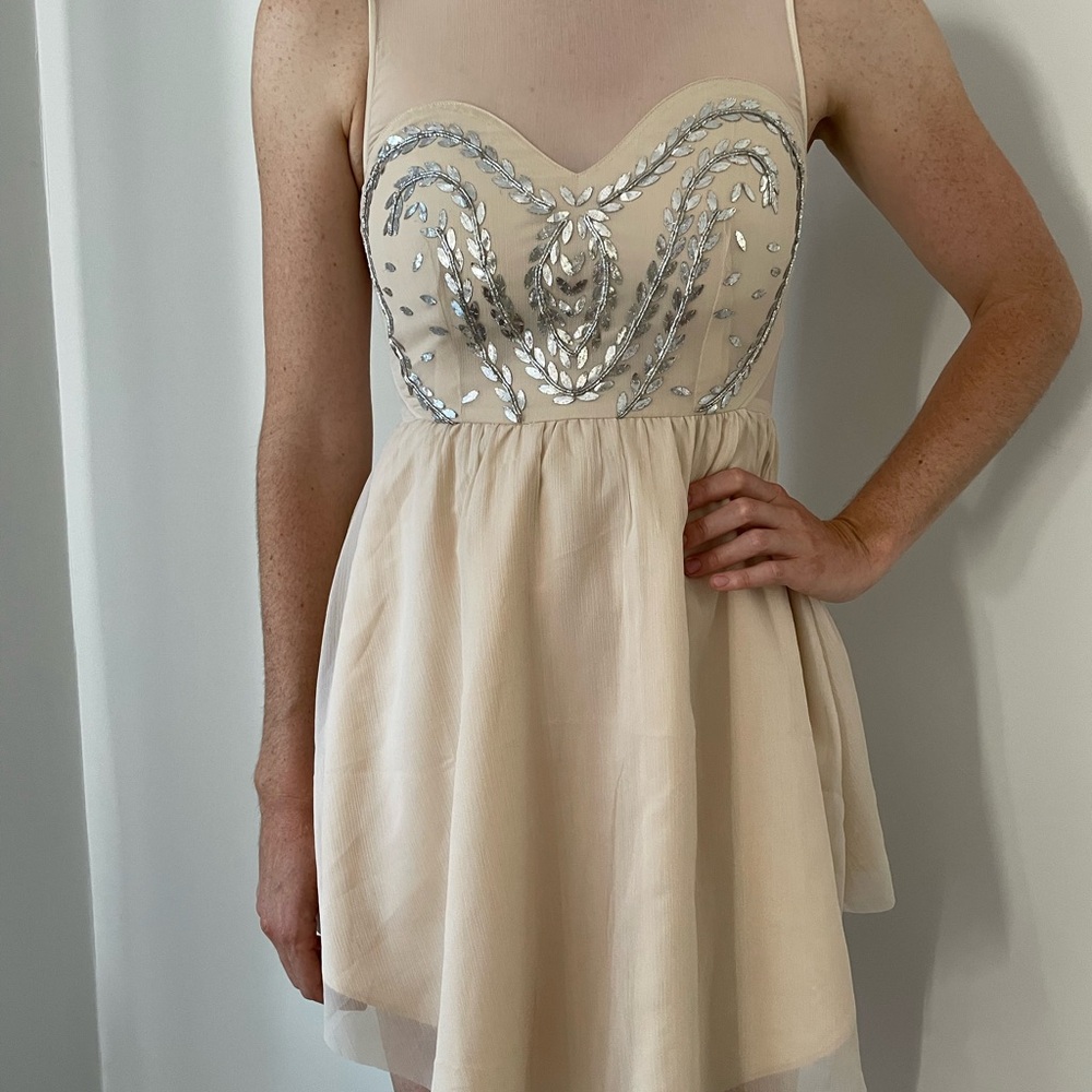 H&M Cream Dress with Sheer Detail
